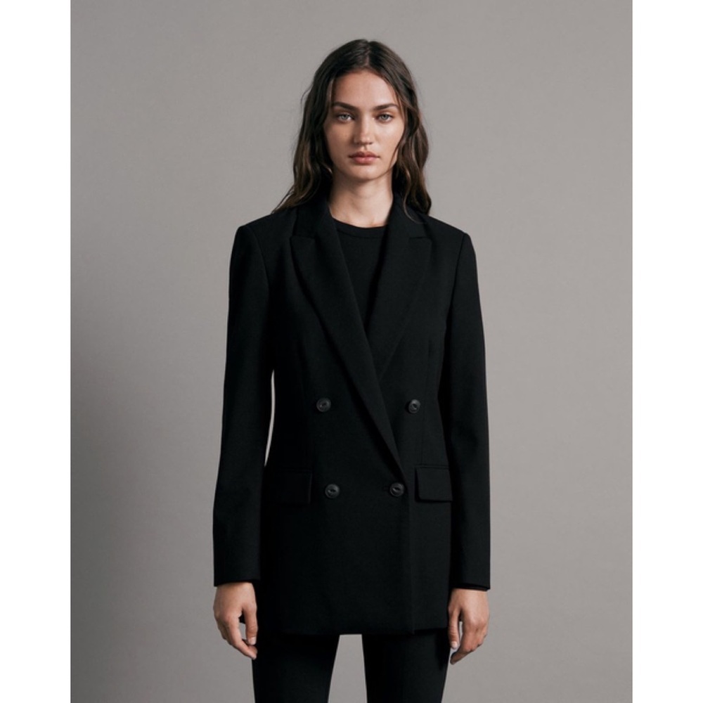 Rag & Bone ICONS Andie Wool Blend Twill Double Breasted Blazer Black 8 NWT $595